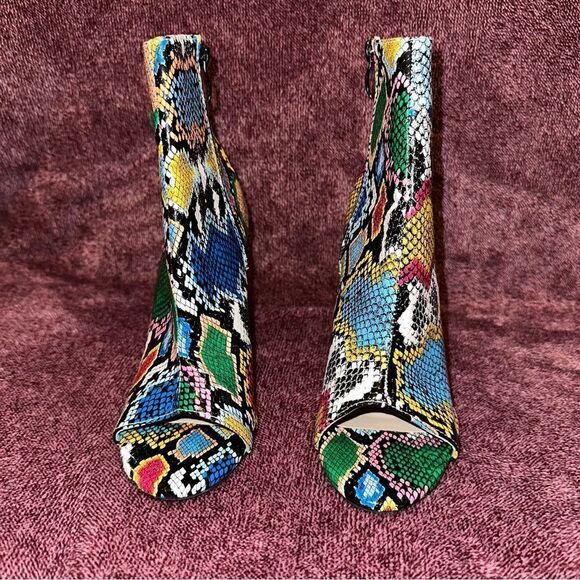 Multi-Color Snake Skin Open Toed Booties - Picture 2 of 5